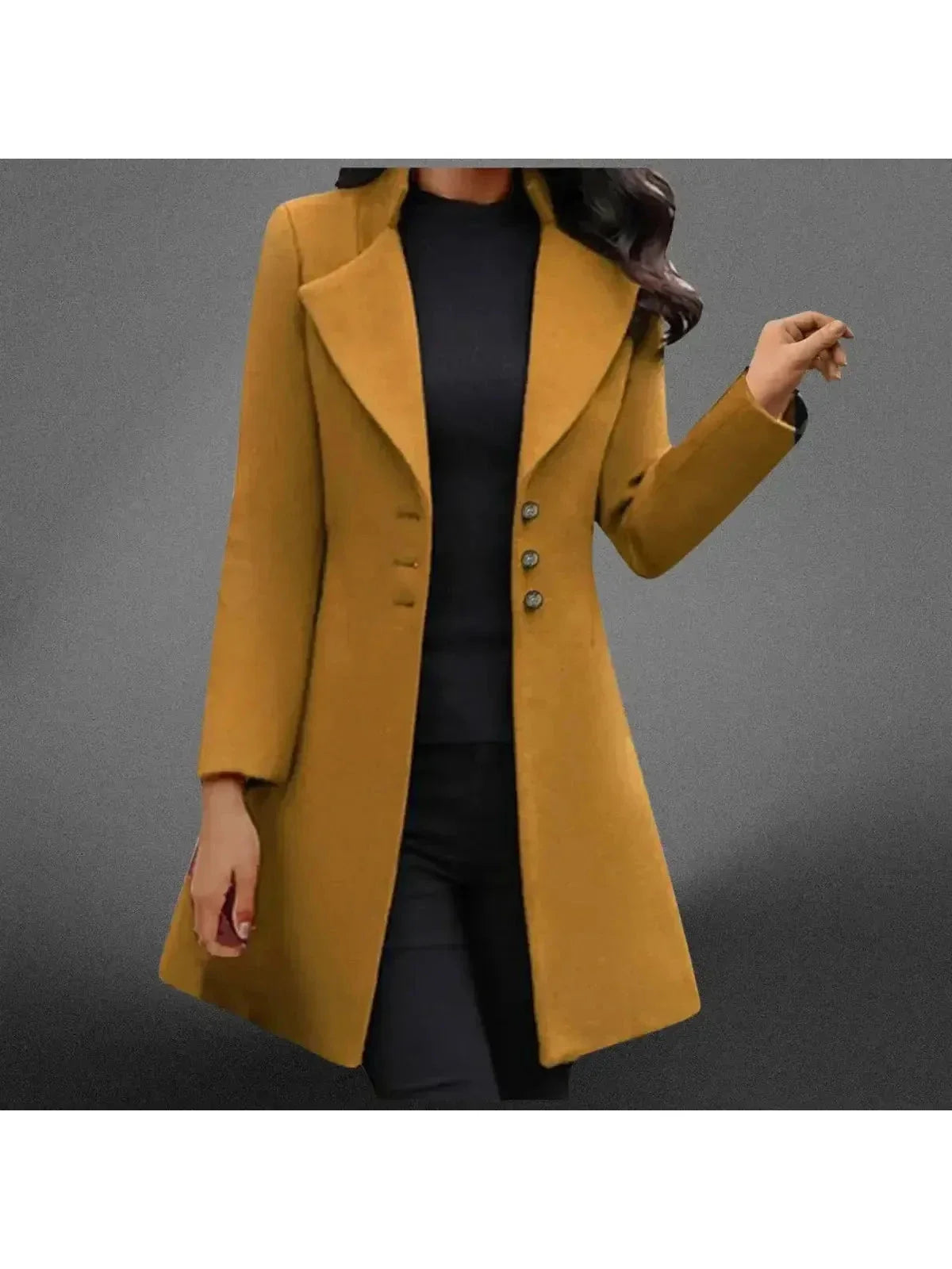 Pearl - Women's Notch-Lapel Long Coat with Button Front