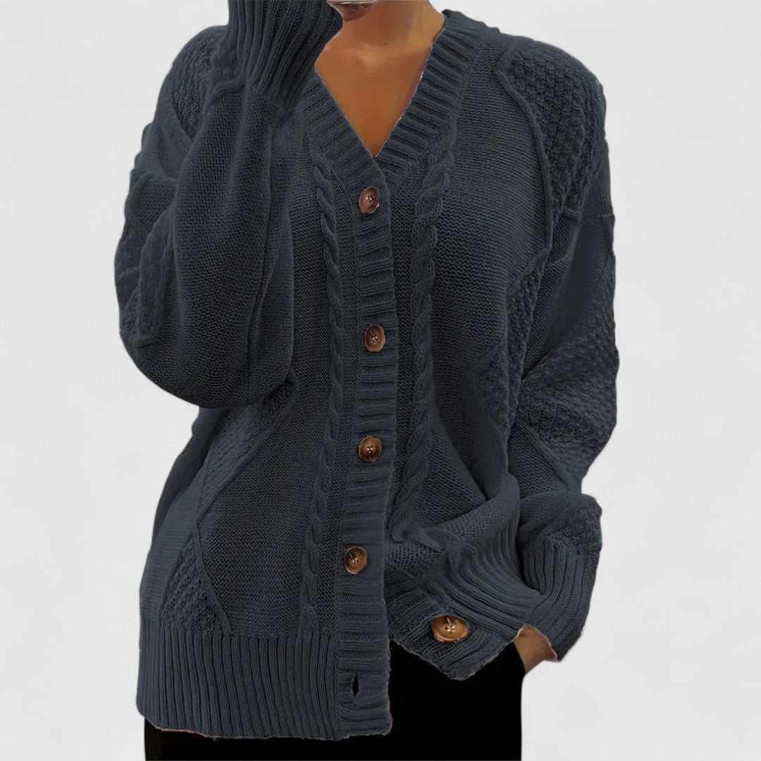 Portia - Women's Cable-Knit Button-Front Cardigan