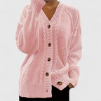 Portia - Women's Cable-Knit Button-Front Cardigan