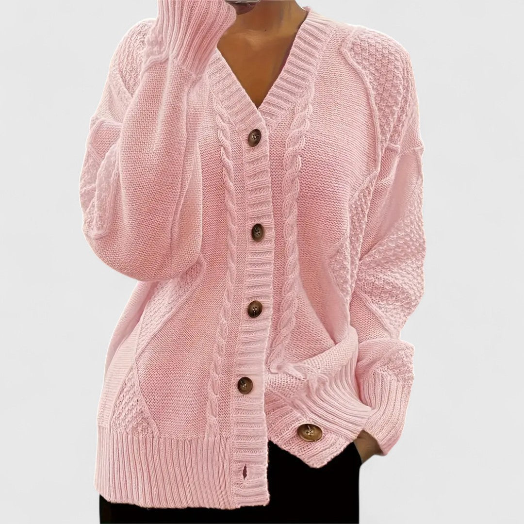 Portia - Women's Cable-Knit Button-Front Cardigan