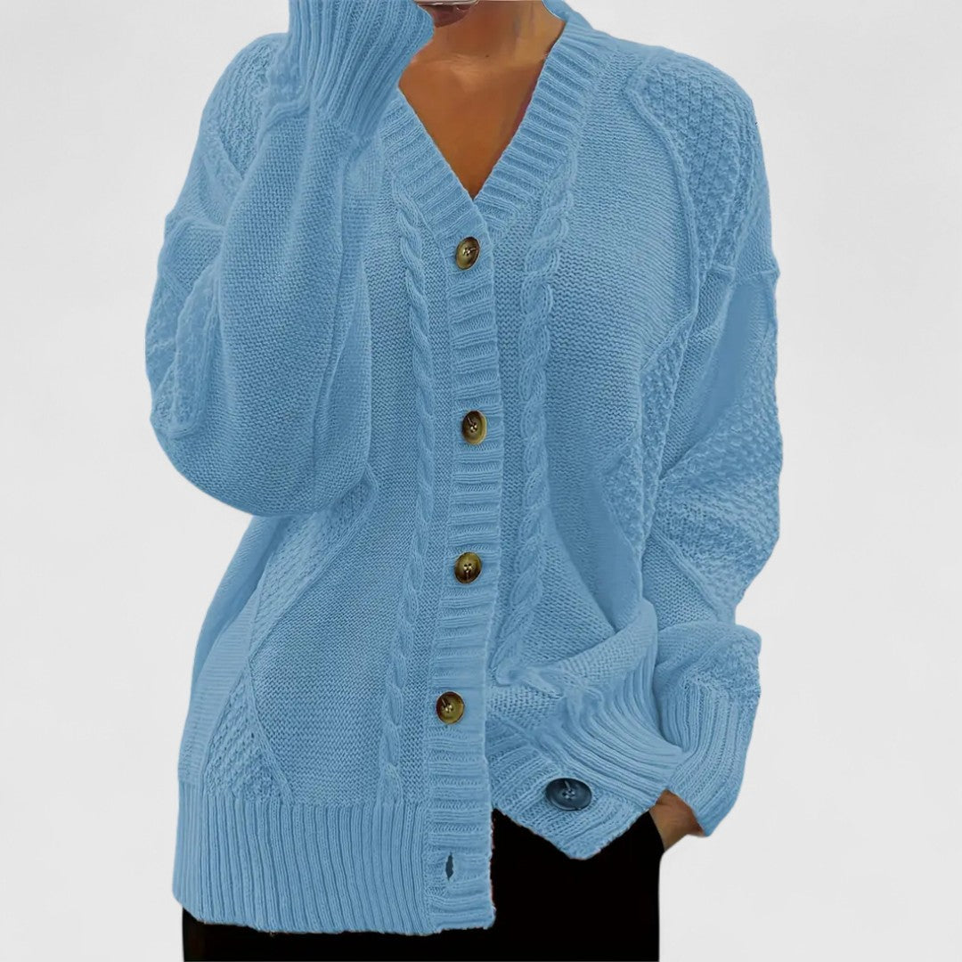 Portia - Women's Cable-Knit Button-Front Cardigan