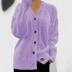 Portia - Women's Cable-Knit Button-Front Cardigan