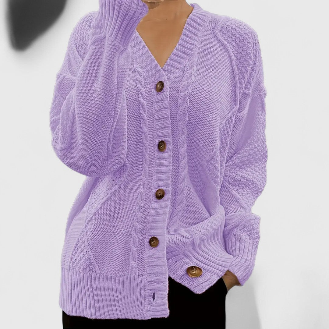 Portia - Women's Cable-Knit Button-Front Cardigan