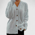 Portia - Women's Cable-Knit Button-Front Cardigan