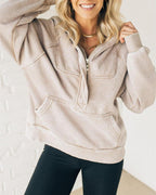Portia - Women's Zip Henley Acid Wash Fleece Hoodie