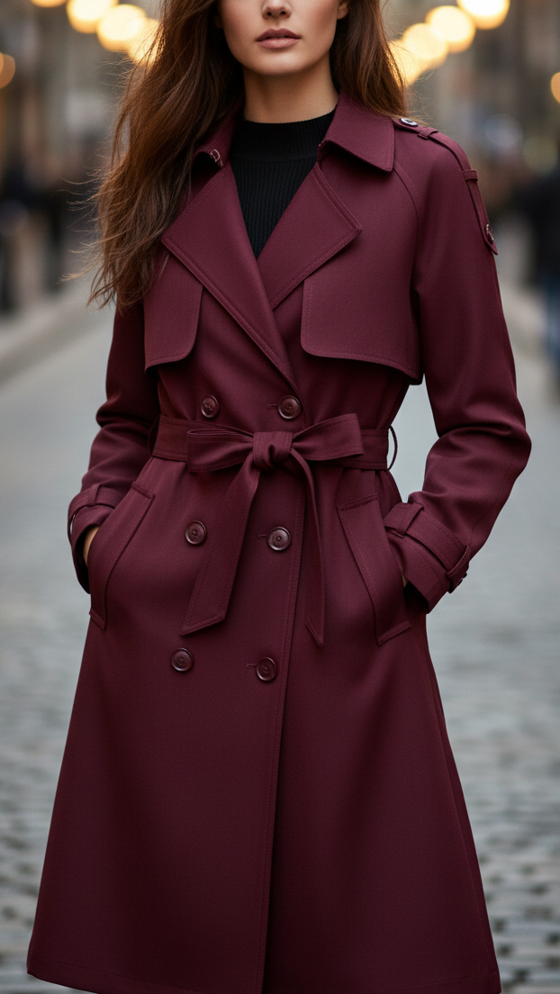 Quinley - Women's Double-Breasted Belted Trench Coat