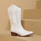 Regine - Women's Embroidered Western Mid-Calf Boots with Block Heel