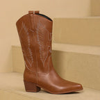 Regine - Women's Embroidered Western Mid-Calf Boots with Block Heel