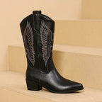 Regine - Women's Embroidered Western Mid-Calf Boots with Block Heel