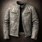 Remington - Men's Vintage Leather Moto Jacket with Gold Zip Hardware