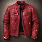 Remington - Men's Vintage Leather Moto Jacket with Gold Zip Hardware