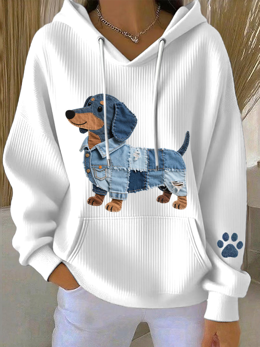 Rhea - Women's Dachshund Hoodie with Ribbed Drawstring