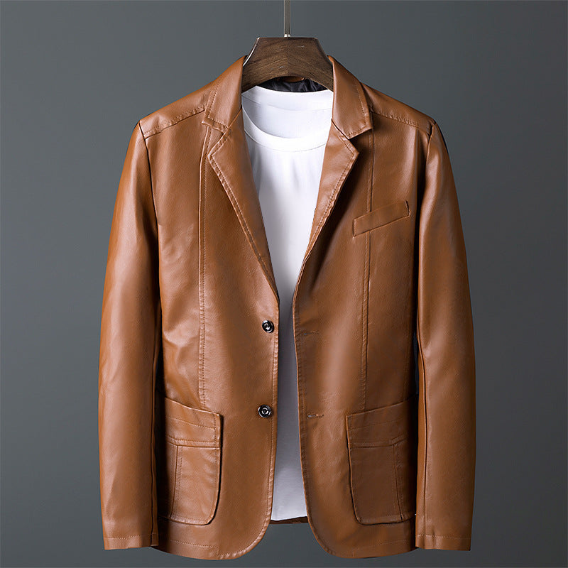 Rhodes - Men's Two-Button Leather Blazer with Notch Lapels