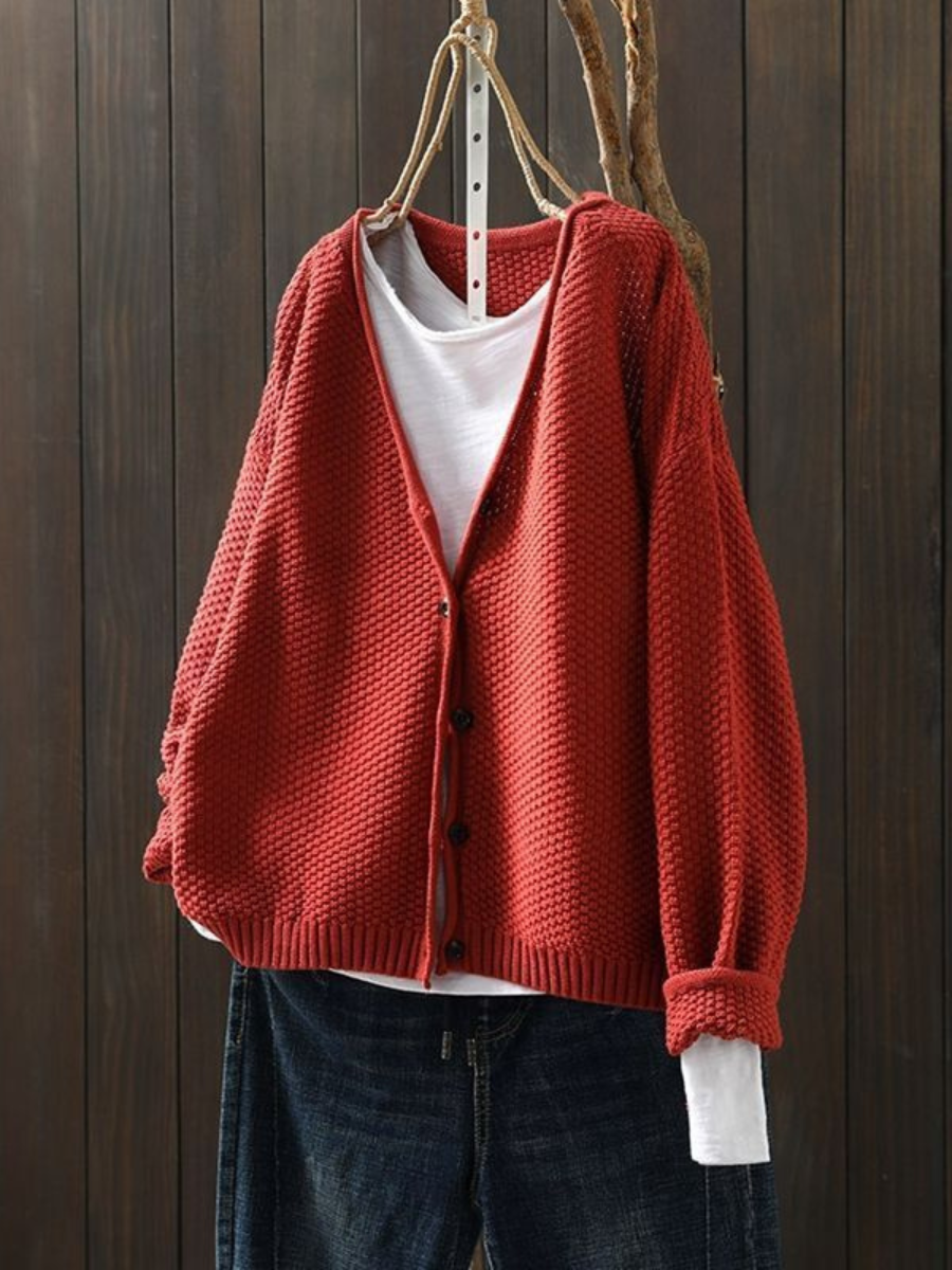 Rosalie - Women's Textured Knit Button-Front Cardigan