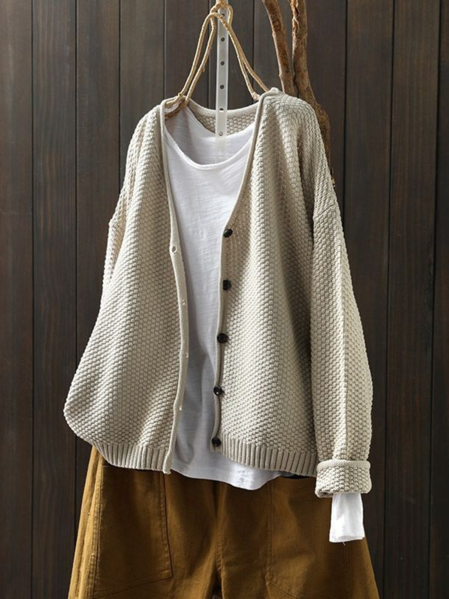 Rosalie - Women's Textured Knit Button-Front Cardigan