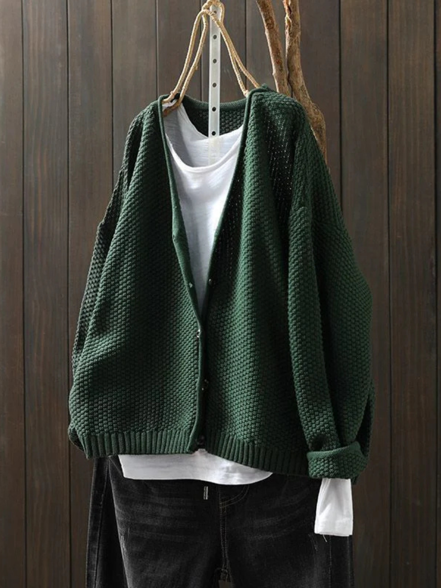 Rosalie - Women's Textured Knit Button-Front Cardigan