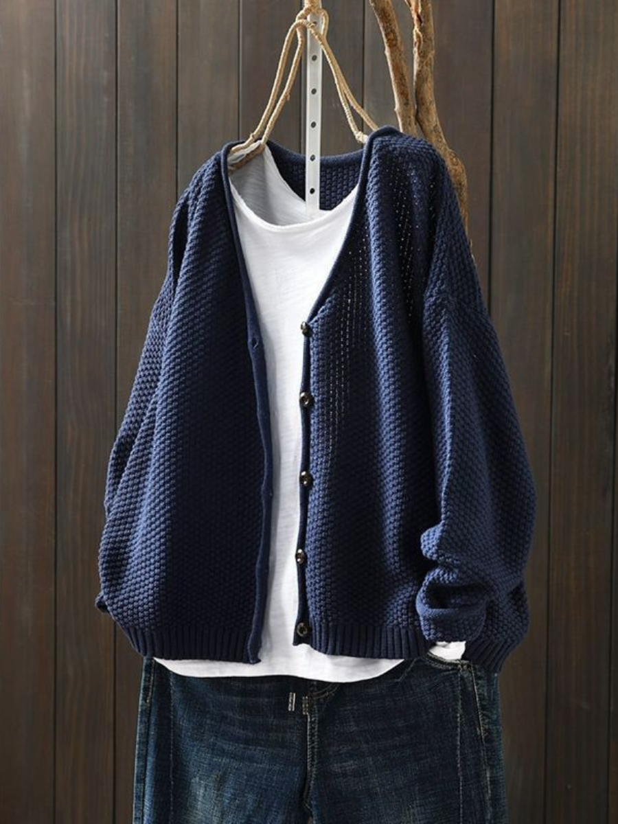 Rosalie - Women's Textured Knit Button-Front Cardigan