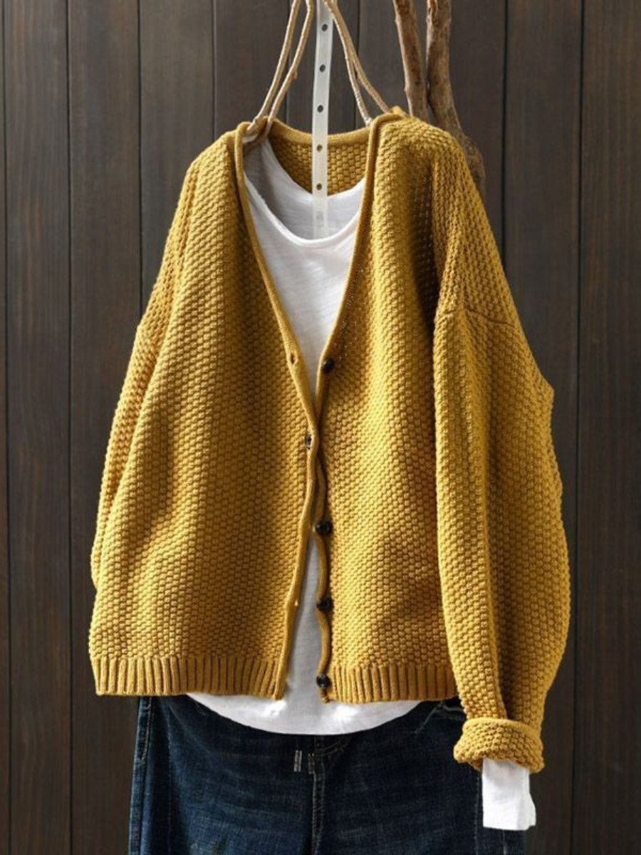 Rosalie - Women's Textured Knit Button-Front Cardigan