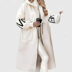 Rosette - Women's Hooded Zip-Front Coat with Ribbed Knit Cuffs
