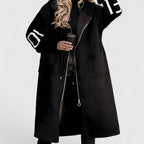Rosette - Women's Hooded Zip-Front Coat with Ribbed Knit Cuffs