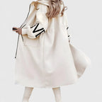 Rosette - Women's Hooded Zip-Front Coat with Ribbed Knit Cuffs