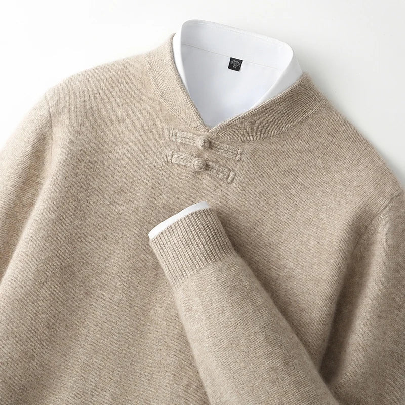 Rupert - Men's Wool Sweater with Knot-Button Collar