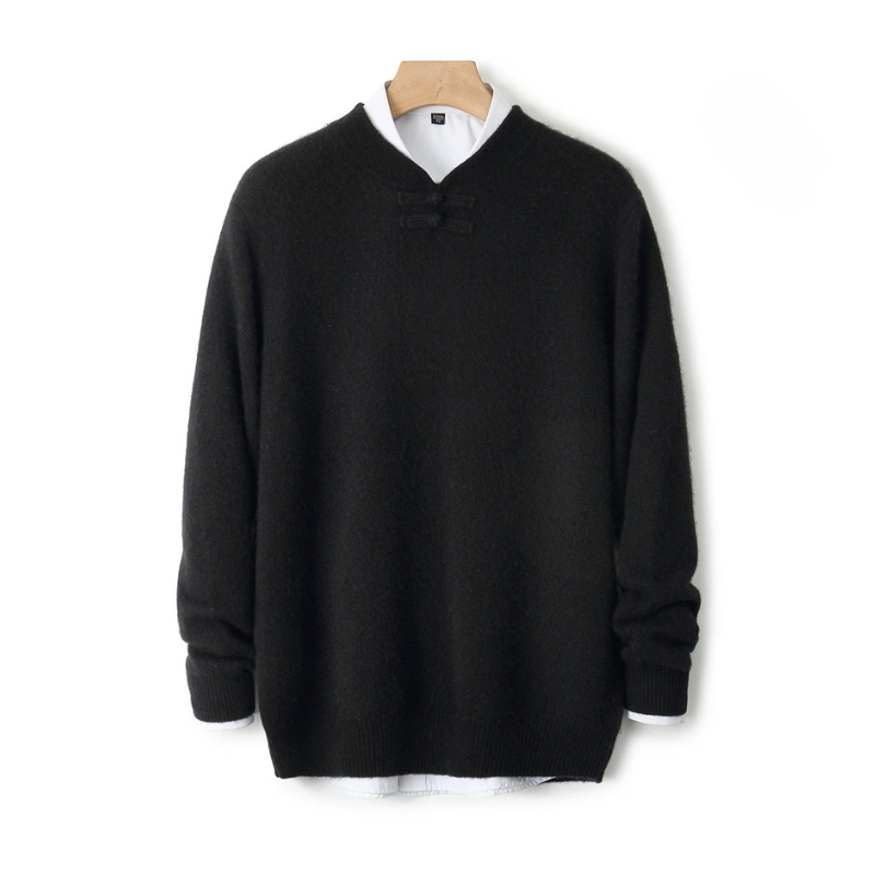 Rupert - Men's Wool Sweater with Knot-Button Collar
