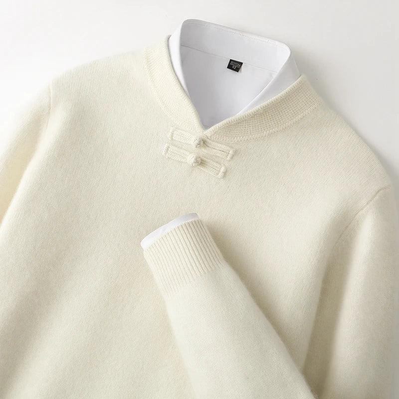 Rupert - Men's Wool Sweater with Knot-Button Collar
