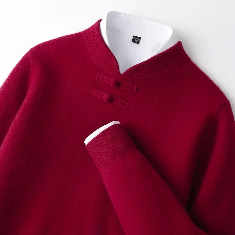 Rupert - Men's Wool Sweater with Knot-Button Collar