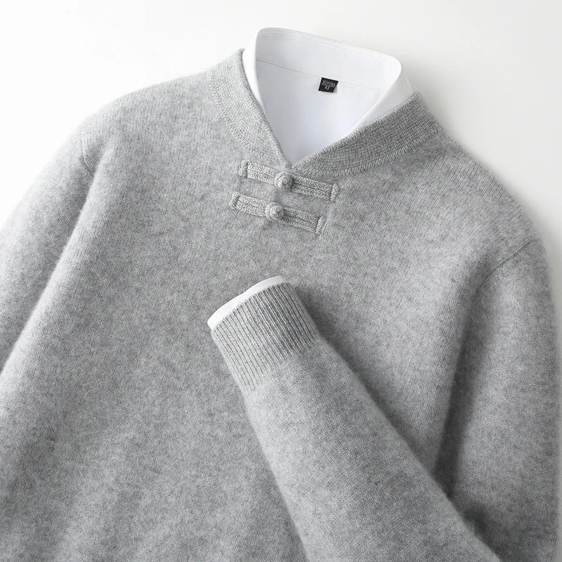 Rupert - Men's Wool Sweater with Knot-Button Collar