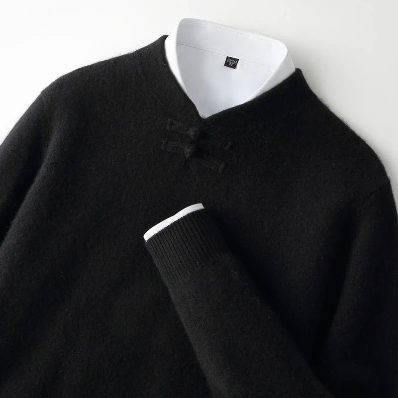 Rupert - Men's Wool Sweater with Knot-Button Collar