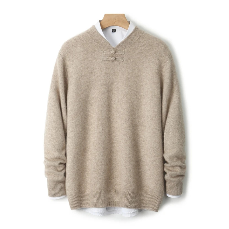 Rupert - Men's Wool Sweater with Knot-Button Collar