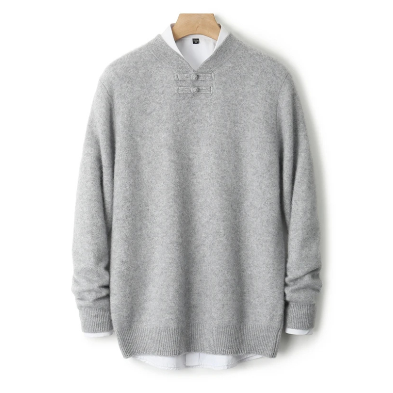 Rupert - Men's Wool Sweater with Knot-Button Collar