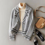 Savannah - Women's Cropped Houndstooth Double-Breasted Jacket