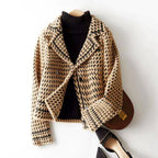 Savannah - Women's Cropped Houndstooth Double-Breasted Jacket