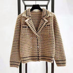 Savannah - Women's Cropped Houndstooth Double-Breasted Jacket