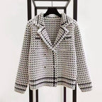 Savannah - Women's Cropped Houndstooth Double-Breasted Jacket