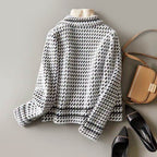 Savannah - Women's Cropped Houndstooth Double-Breasted Jacket
