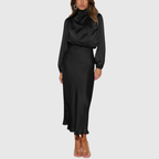 Sienna - Women's Draped High-Neck Satin Maxi Dress