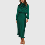 Sienna - Women's Draped High-Neck Satin Maxi Dress