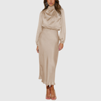 Sienna - Women's Draped High-Neck Satin Maxi Dress