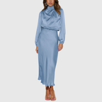 Sienna - Women's Draped High-Neck Satin Maxi Dress