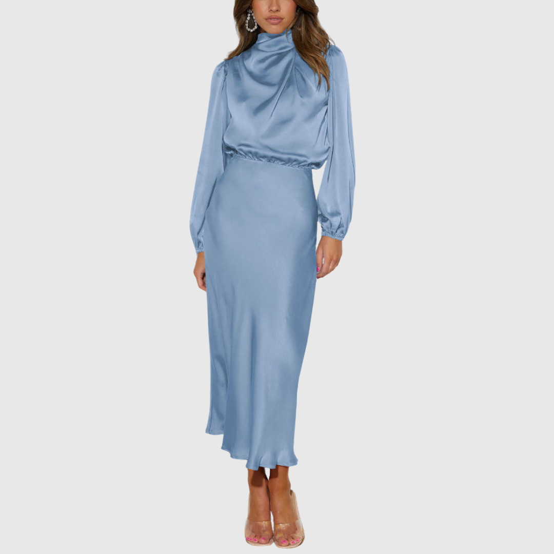 Sienna - Women's Draped High-Neck Satin Maxi Dress