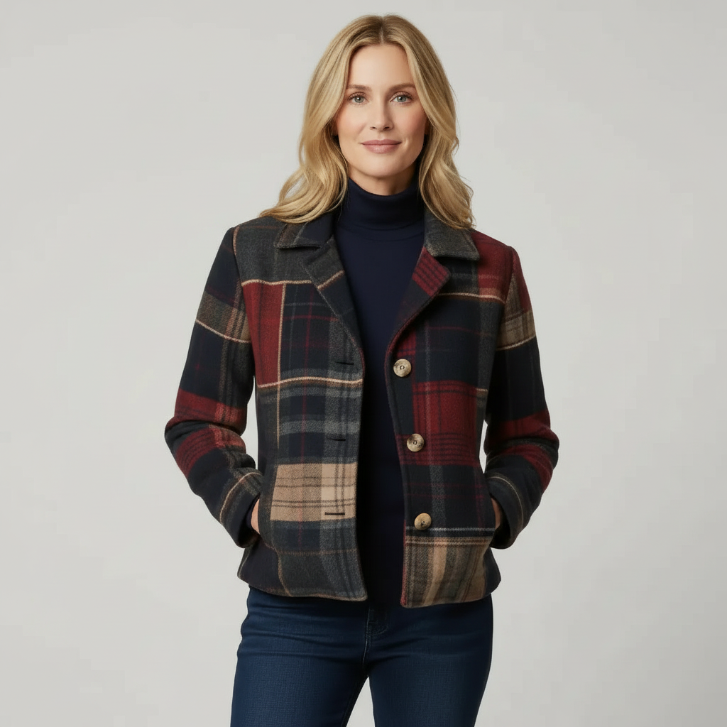 Sienna - Women's Patchwork Plaid Blazer with Notch Lapels