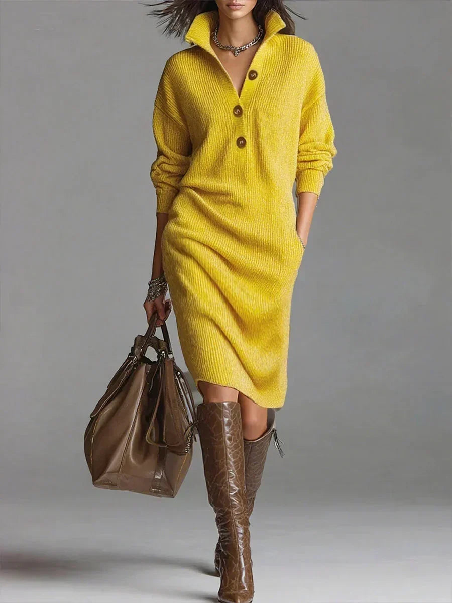 Stella - Women's Ribbed Collared Midi Dress