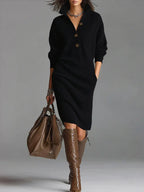 Stella - Women's Ribbed Collared Midi Dress
