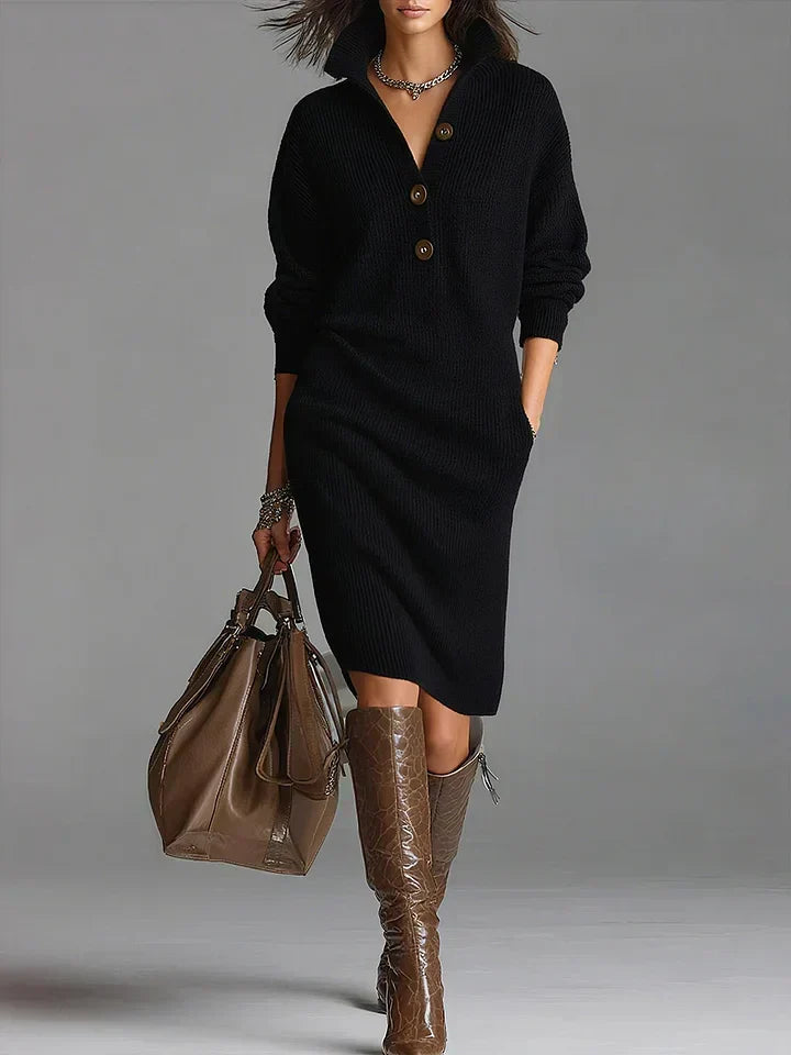 Stella - Women's Ribbed Collared Midi Dress