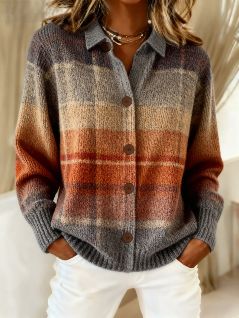 Sylvia - Women's Ombre Plaid Button-Front Cardigan
