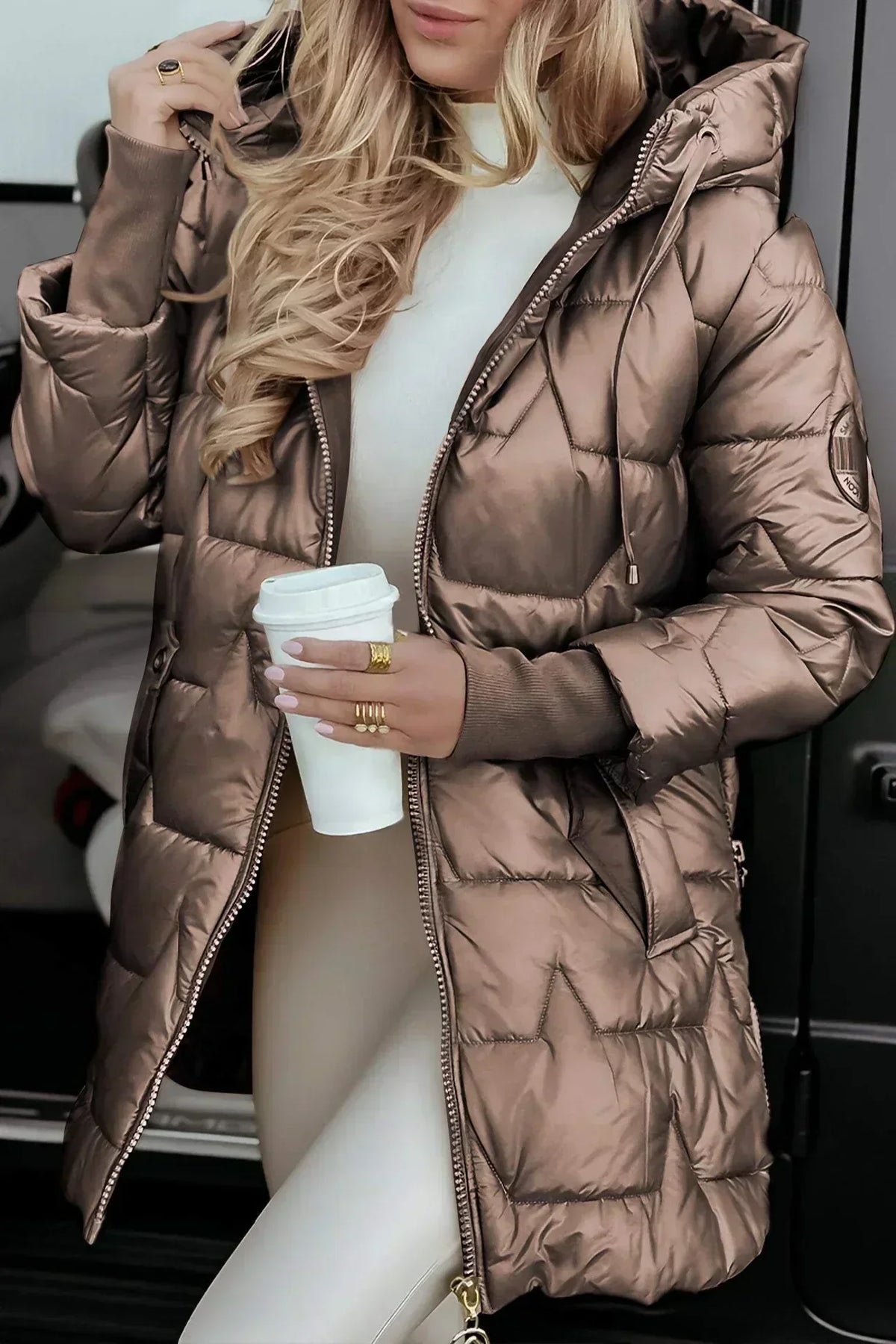 Talia - Women's Long Puffer Jacket with Drawstring Hood