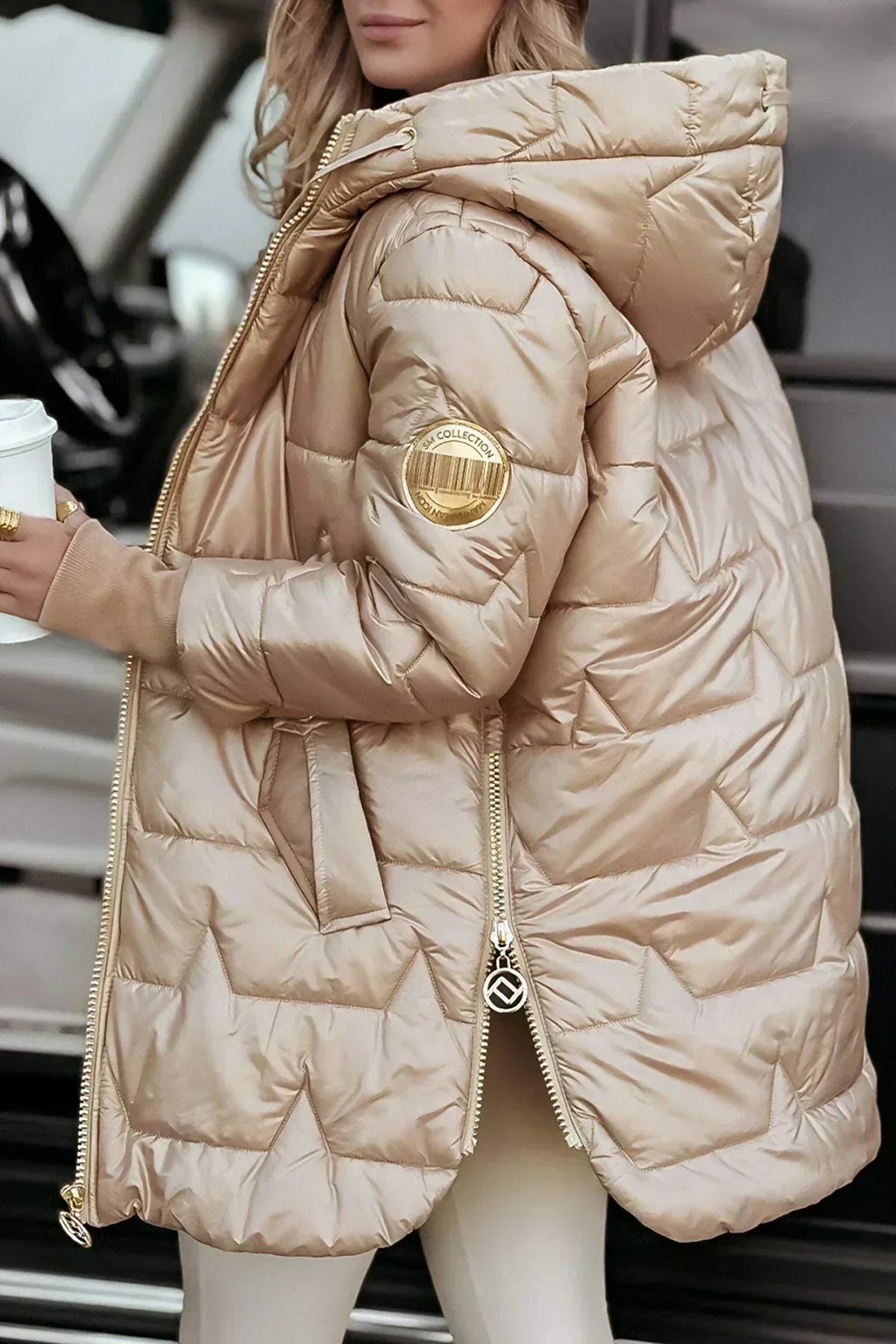 Talia - Women's Long Puffer Jacket with Drawstring Hood